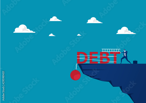 businessman try pushing big debt burden on moutain vector.