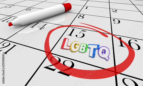 LGBTQ Lesbian Bisexual Gay Transgender Questioning Calendar Date Event 3d Illustration photo