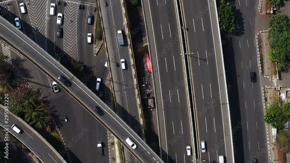Top Down Aerial View of Tomang Inter-serction in Jakarta city. Fast Moving car. slider Movement Top Down Aerial View of Tomang Inter-serction in Jakarta city. Fast Moving car. slider Movement
