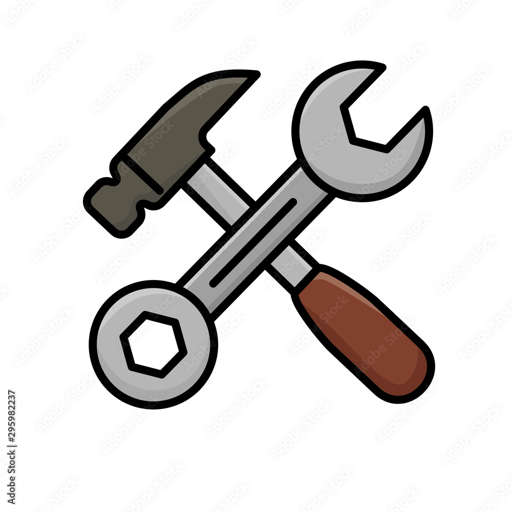 Hammer and wrench vector illustration with simple design isolated on white background Hammer and wrench vector illustration with simple design isolated on white background