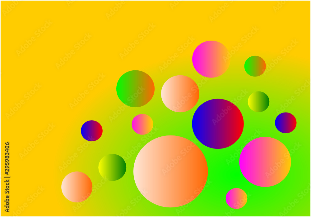 many multi colors gradient circle on green yelloe gradient background