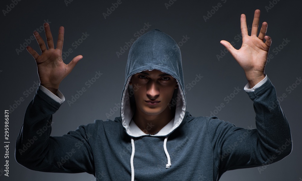 Innovation concept with young man pressing virtual buttons Innovation concept with young man pressing virtual buttons