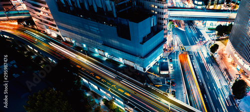 Konstfotografi Aerial view of a busy section of Ginza, Tokyo, Japan at night