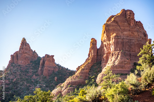 The Mitten and The Sphinx Sedona red orange sandstone butte rock formations