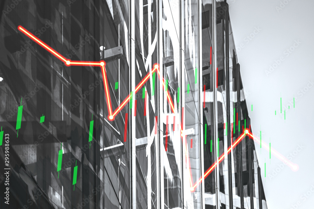 Stock index graph and chart in modern building background (red bear chart) Stock index graph and chart in modern building background (red bear chart)