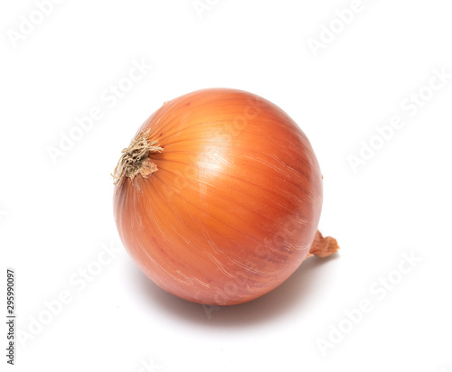 Yellow onion head on a white background.