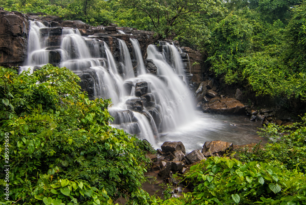 Beautiful Savdav Waterfall seen during Monsoon months near Kankavli,Sindhudurga,Maharashtra,India
