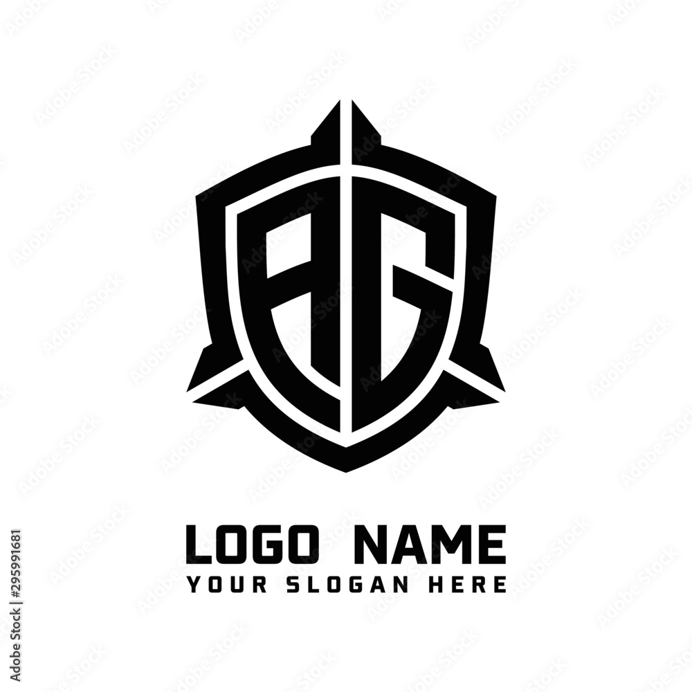 initial AG letter with shield style logo template vector. shield shape black monogram logo initial AG letter with shield style logo template vector. shield shape black monogram logo