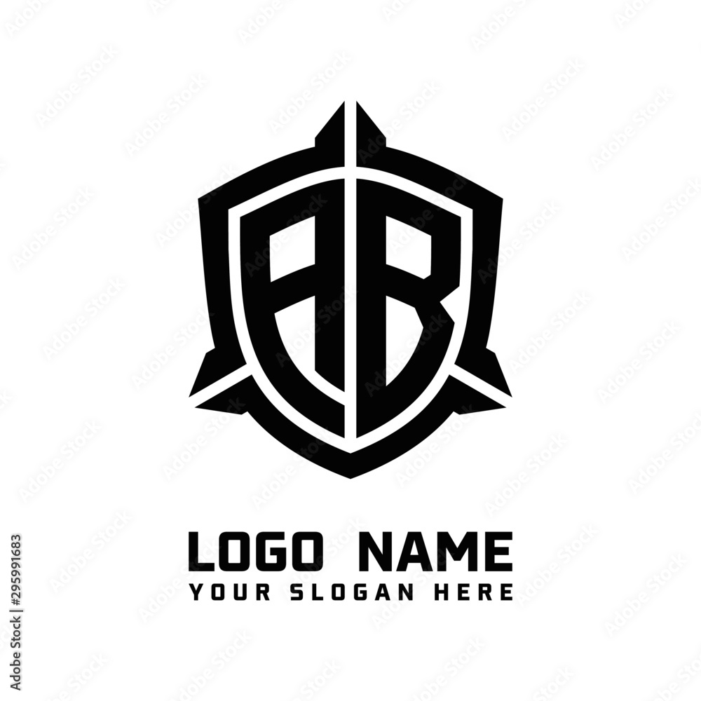 initial AB letter with shield style logo template vector. shield shape black monogram logo initial AB letter with shield style logo template vector. shield shape black monogram logo