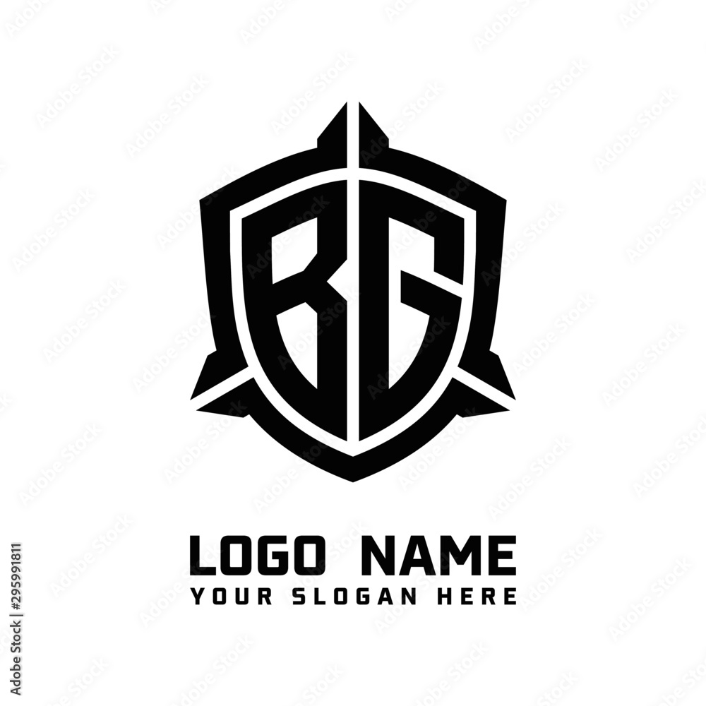 Obraz premium initial BG letter with shield style logo template vector. shield shape black monogram logo