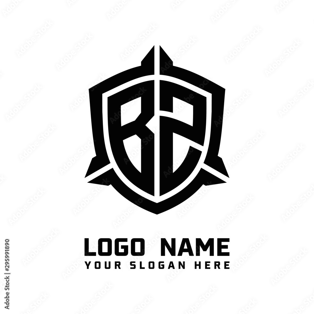 initial BZ letter with shield style logo template vector. shield shape black monogram logo initial BZ letter with shield style logo template vector. shield shape black monogram logo