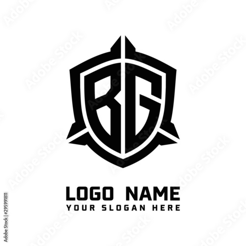 initial BG letter with shield style logo template vector. shield shape black monogram logo