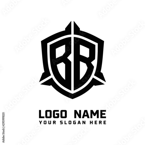 initial BB letter with shield style logo template vector. shield shape black monogram logo