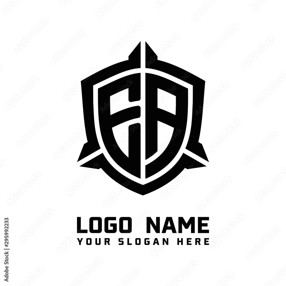 initial EA letter with shield style logo template vector. shield shape black monogram logo initial EA letter with shield style logo template vector. shield shape black monogram logo