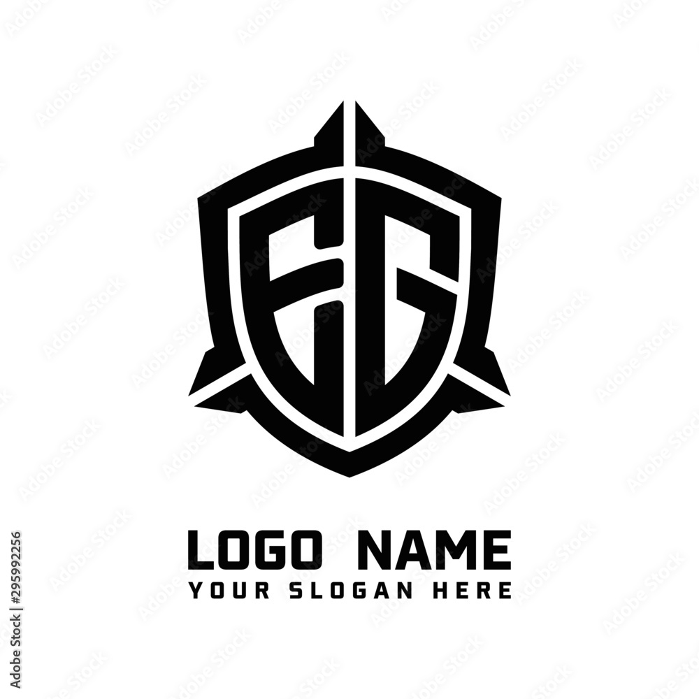 initial EG letter with shield style logo template vector. shield shape black monogram logo initial EG letter with shield style logo template vector. shield shape black monogram logo