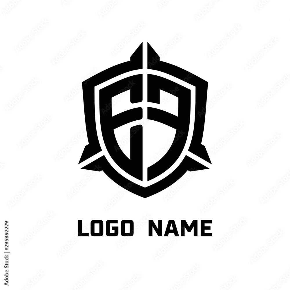 initial EF letter with shield style logo template vector. shield shape black monogram logo initial EF letter with shield style logo template vector. shield shape black monogram logo
