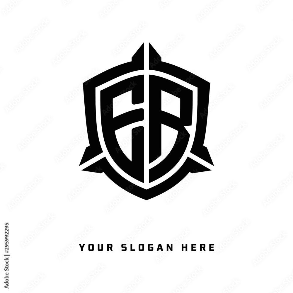 initial ER letter with shield style logo template vector. shield shape black monogram logo initial ER letter with shield style logo template vector. shield shape black monogram logo