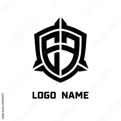 initial EF letter with shield style logo template vector. shield shape black monogram logo