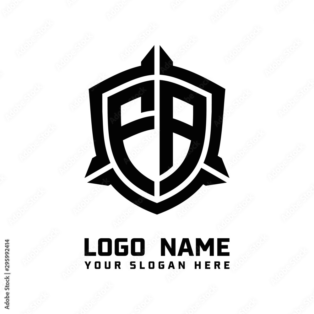 initial FA letter with shield style logo template vector. shield shape black monogram logo initial FA letter with shield style logo template vector. shield shape black monogram logo