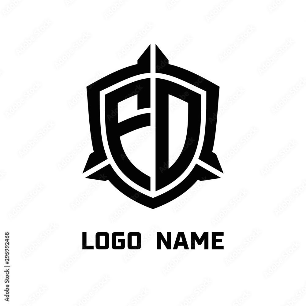 initial FD letter with shield style logo template vector. shield shape black monogram logo initial FD letter with shield style logo template vector. shield shape black monogram logo