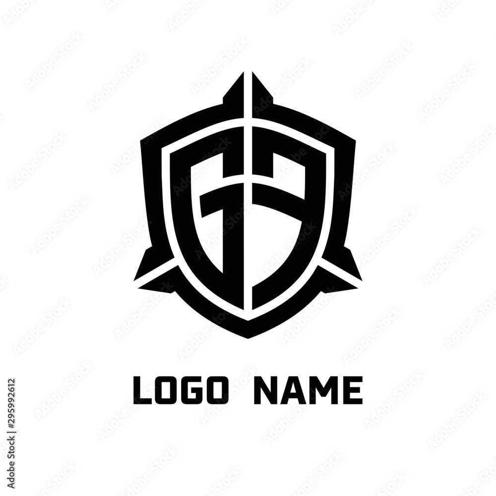 initial GF letter with shield style logo template vector. shield shape black monogram logo initial GF letter with shield style logo template vector. shield shape black monogram logo