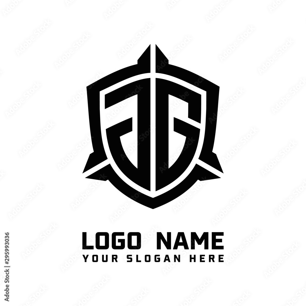 initial JG letter with shield style logo template vector. shield shape black monogram logo initial JG letter with shield style logo template vector. shield shape black monogram logo