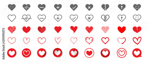 Set of hearts icons in different styles. Big collection symbol of heart. Vector illustration.