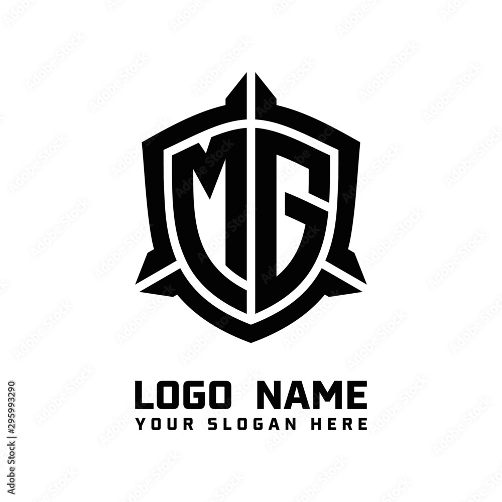 initial MG letter with shield style logo template vector. shield shape black monogram logo initial MG letter with shield style logo template vector. shield shape black monogram logo