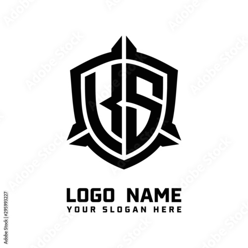 initial KS letter with shield style logo template vector. shield shape black monogram logo