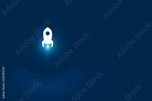 white rocket launch dark blue background illustration startup concept
