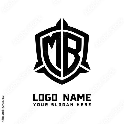 initial MB letter with shield style logo template vector. shield shape black monogram logo