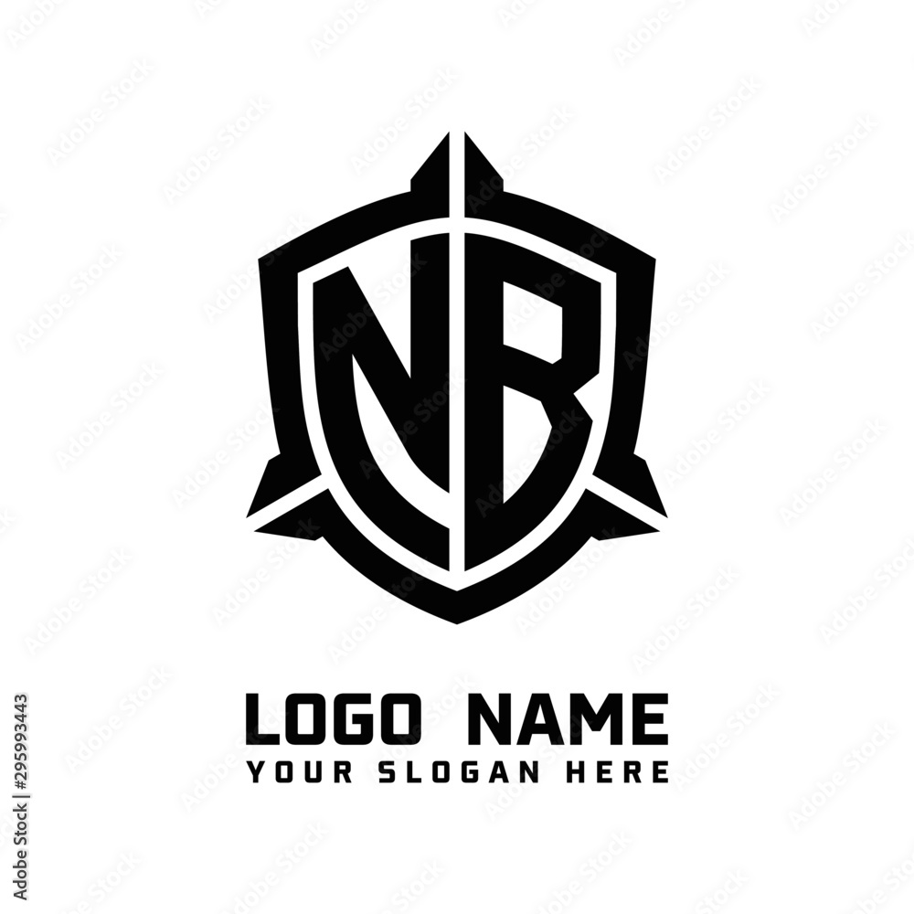 initial NB letter with shield style logo template vector. shield shape black monogram logo initial NB letter with shield style logo template vector. shield shape black monogram logo
