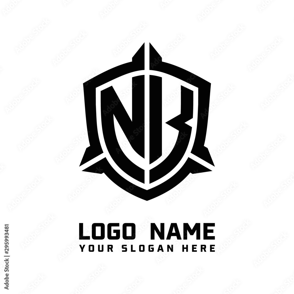initial NK letter with shield style logo template vector. shield shape black monogram logo initial NK letter with shield style logo template vector. shield shape black monogram logo