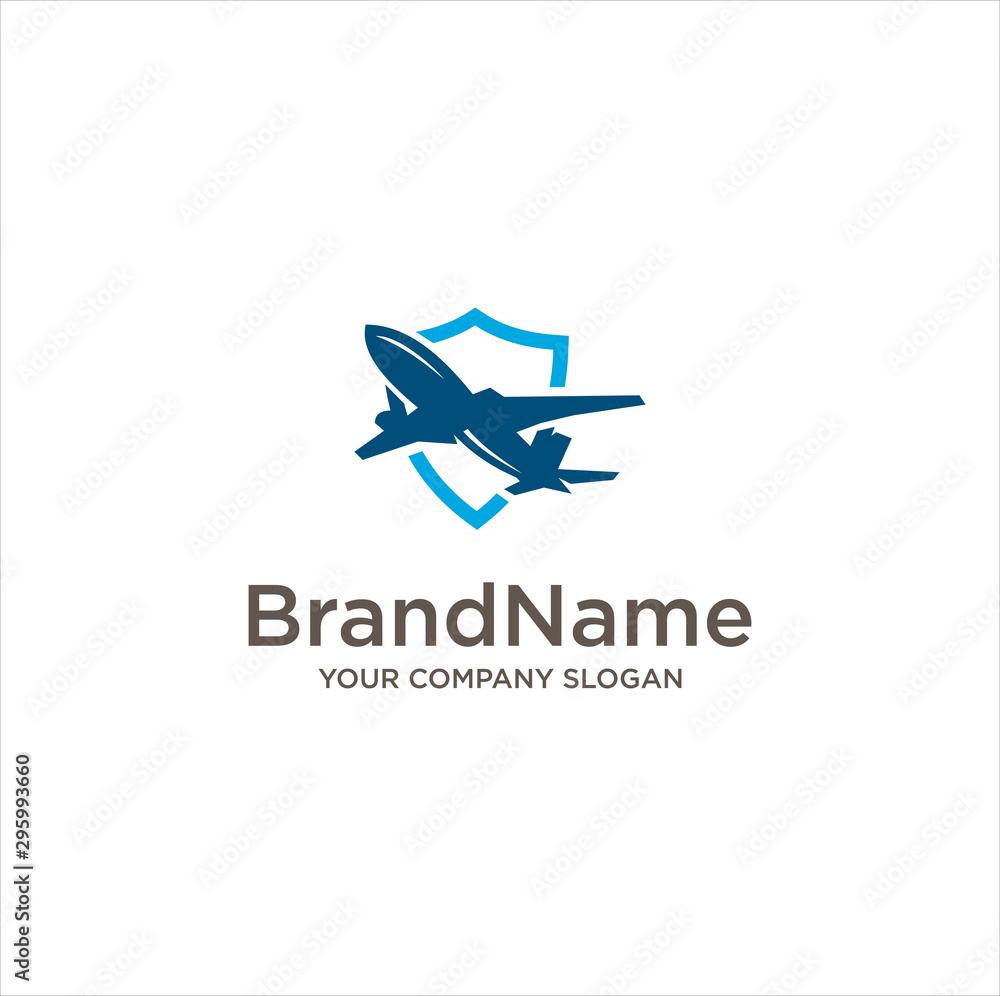Shield plane logo Design Vector Stock .Air plane jet travel logo design . plane flying Logo