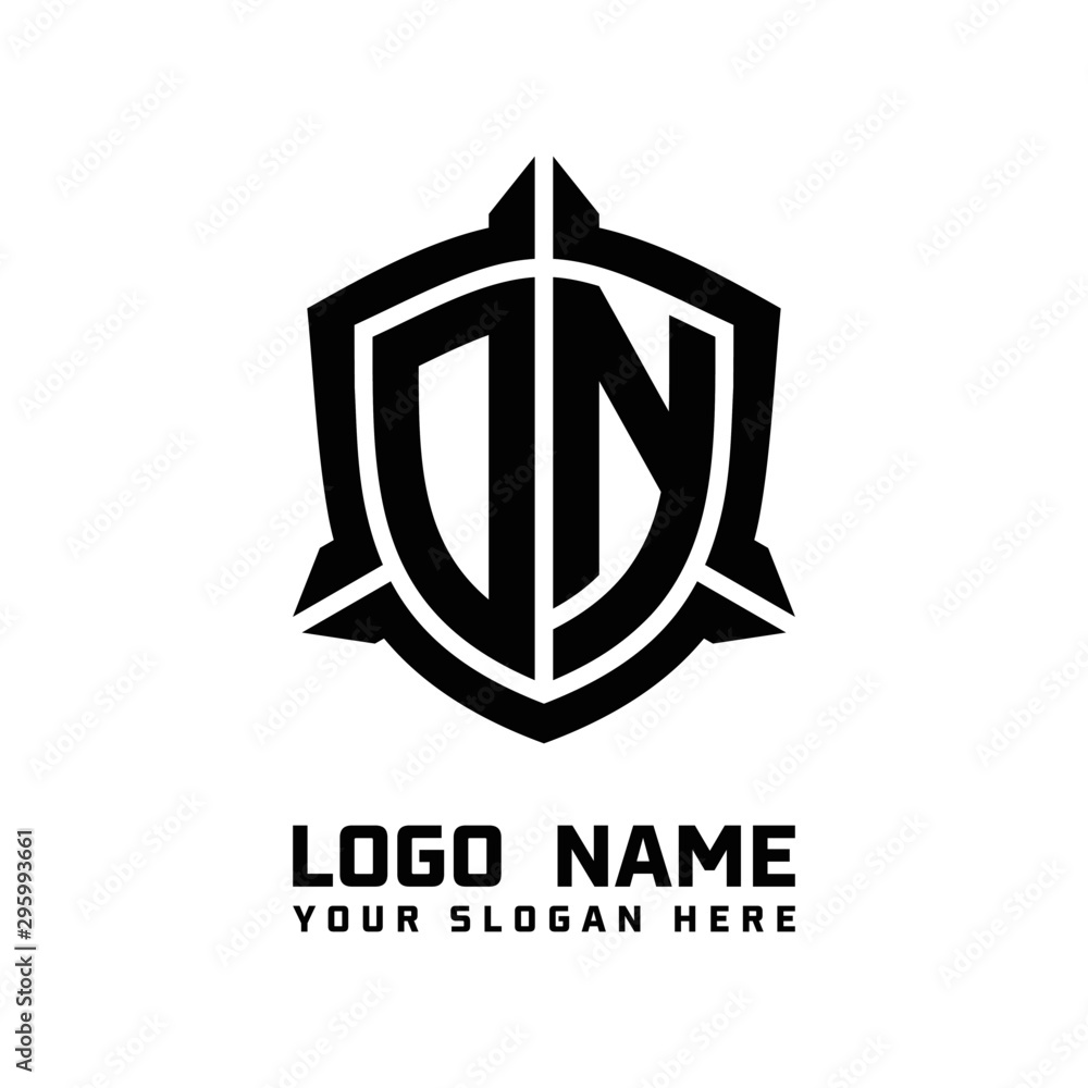 initial ON letter with shield style logo template vector. shield shape black monogram logo initial ON letter with shield style logo template vector. shield shape black monogram logo