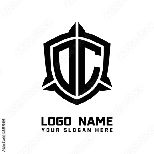 initial OD letter with shield style logo template vector. shield shape black monogram logo