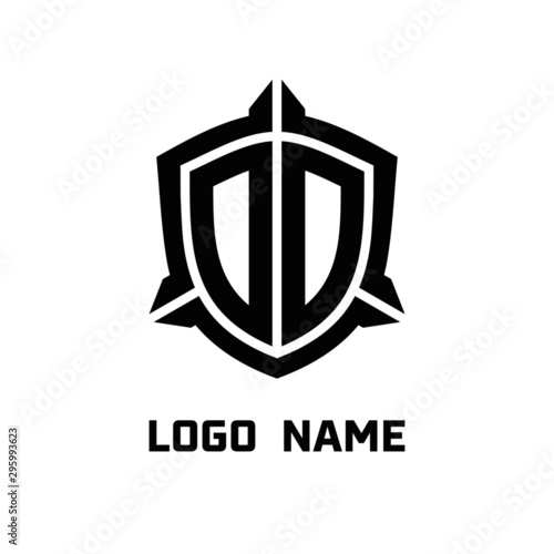 initial OO letter with shield style logo template vector. shield shape black monogram logo