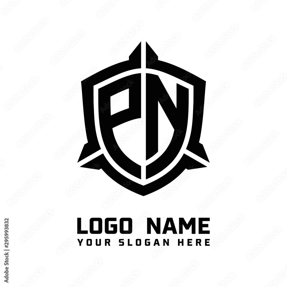 initial PN letter with shield style logo template vector. shield shape black monogram logo initial PN letter with shield style logo template vector. shield shape black monogram logo