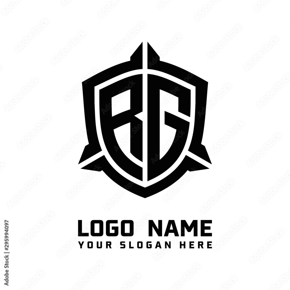 initial RG letter with shield style logo template vector. shield shape black monogram logo initial RG letter with shield style logo template vector. shield shape black monogram logo
