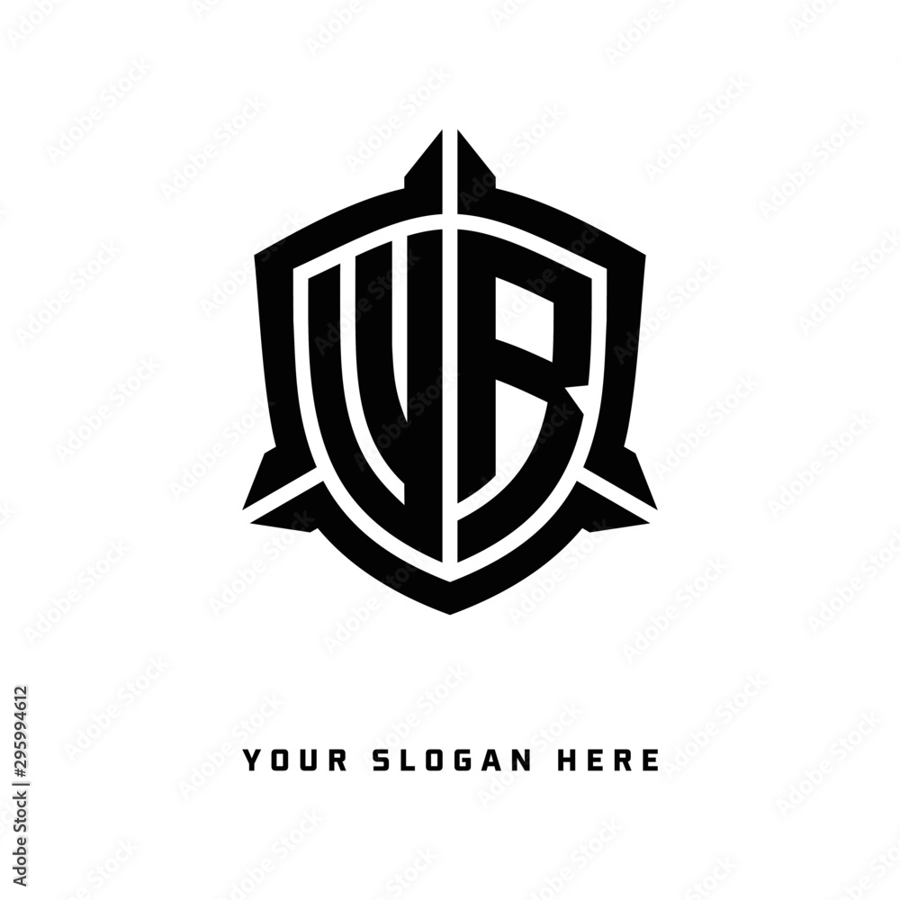 initial WR letter with shield style logo template vector. shield shape black monogram logo initial WR letter with shield style logo template vector. shield shape black monogram logo