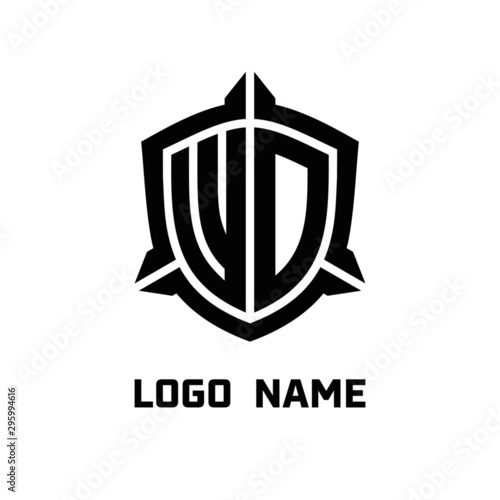 initial WO letter with shield style logo template vector. shield shape black monogram logo