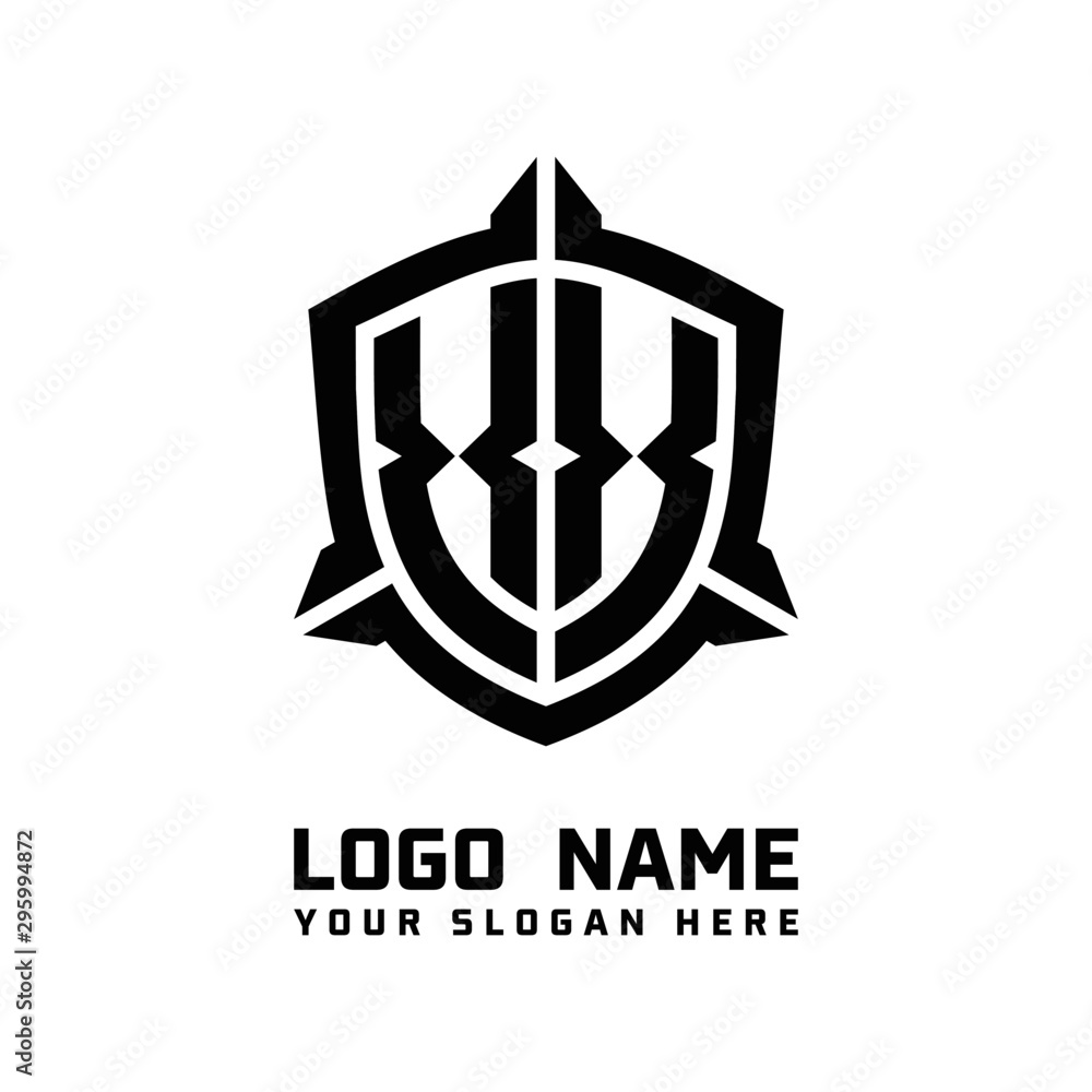 initial XX letter with shield style logo template vector. shield shape black monogram logo initial XX letter with shield style logo template vector. shield shape black monogram logo