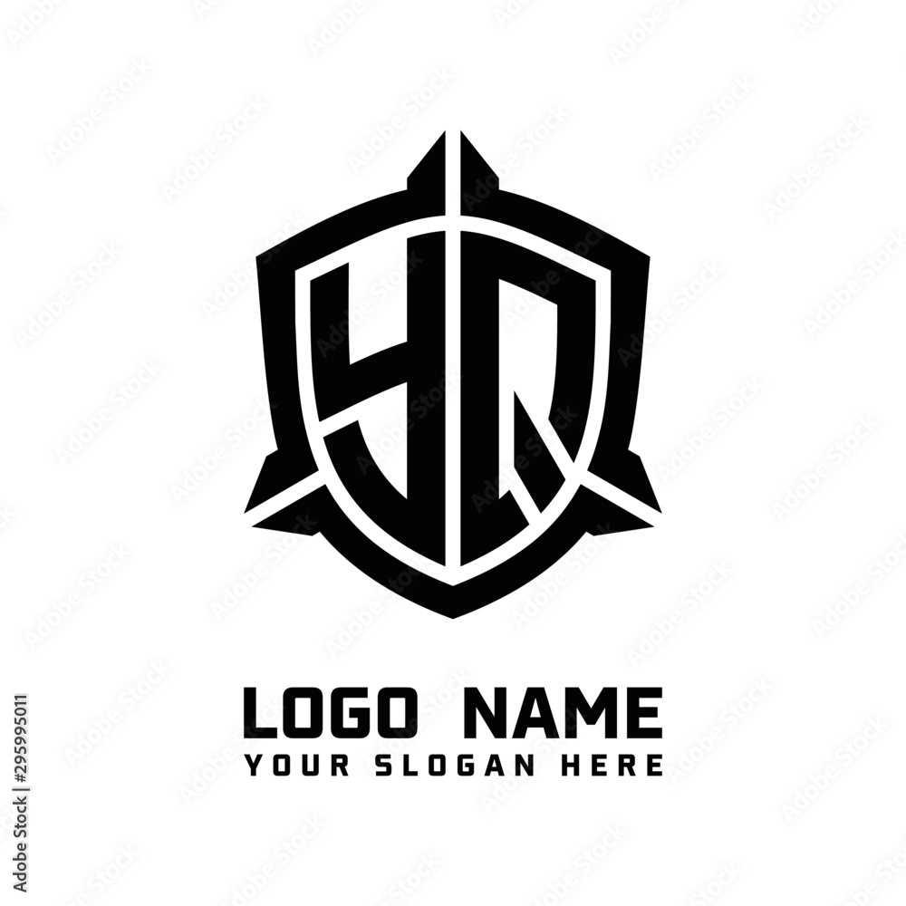 initial YQ letter with shield style logo template vector. shield shape black monogram logo initial YQ letter with shield style logo template vector. shield shape black monogram logo