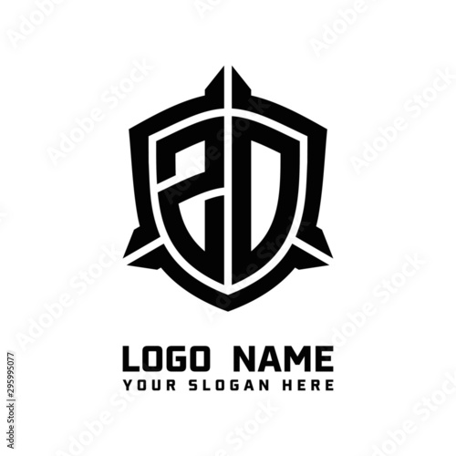 initial ZD letter with shield style logo template vector. shield shape black monogram logo