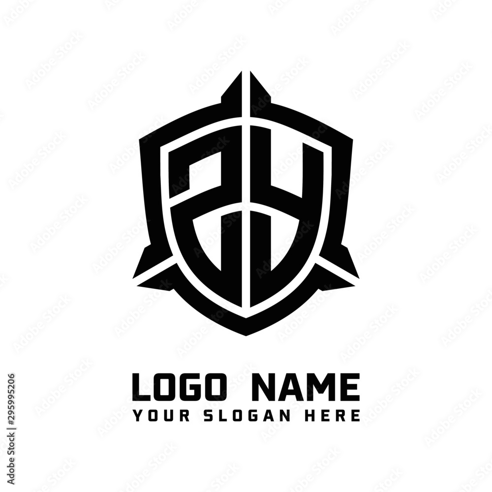 initial ZY letter with shield style logo template vector. shield shape black monogram logo initial ZY letter with shield style logo template vector. shield shape black monogram logo