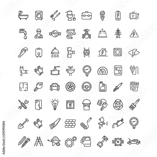 Engineering Black Thin Line Icon Set. Vector