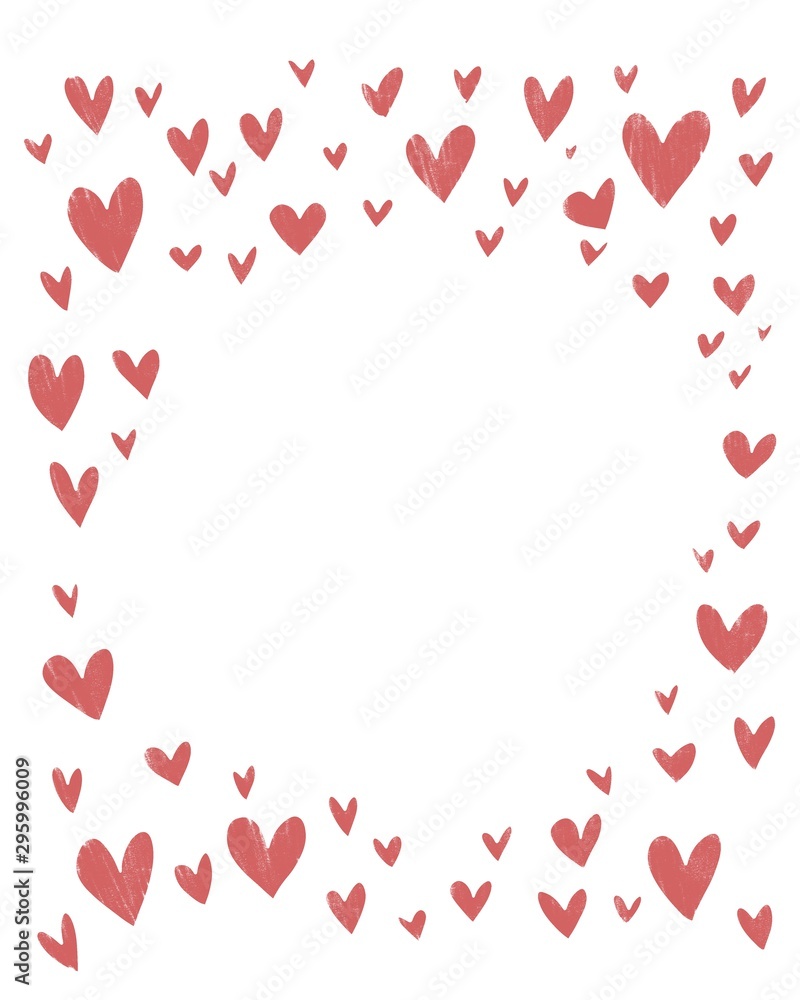 illustration of hand draw red heart on white background