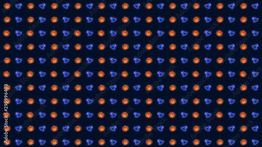 Halloween Pumpkin and Witch Hat in Neon Orange and Blue Tiled Looping Motion Graphics Halloween Pumpkin and Witch Hat in Neon Orange and Blue Tiled Looping Motion Graphics