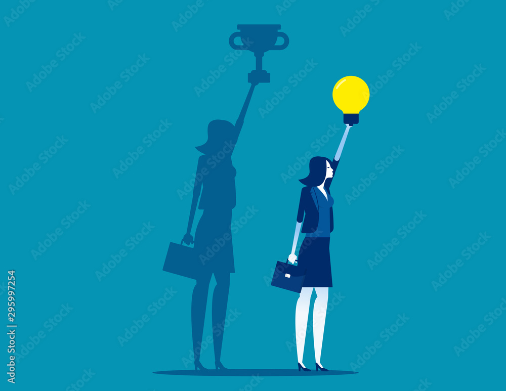 Businesswoman with his shadow successful. Concept business idea vector illustration, Growth, Achievment. Businesswoman with his shadow successful. Concept business idea vector illustration, Growth, Achievment.