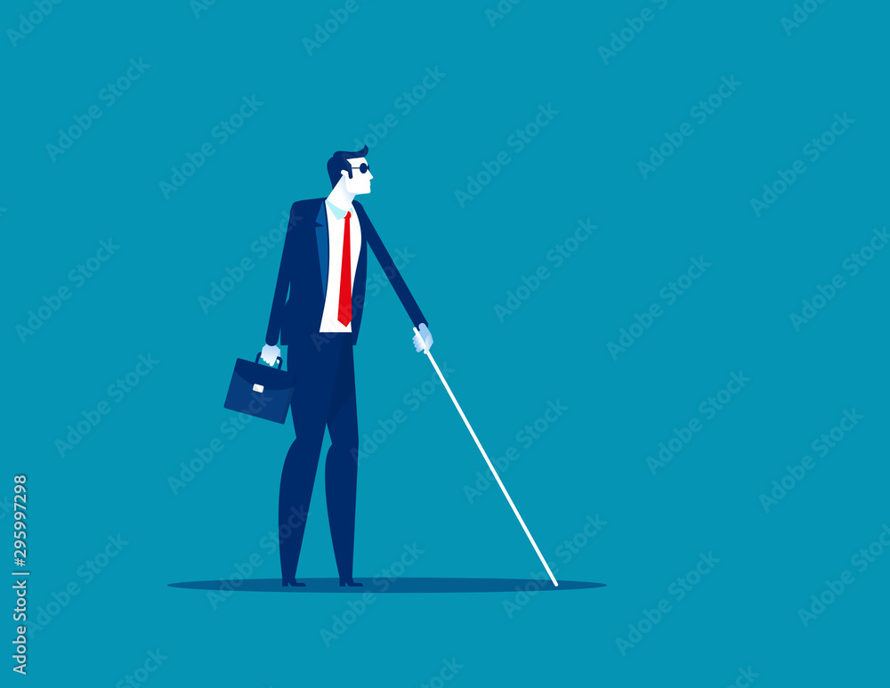 Blind man with cane walking. Concept business character vector illustration